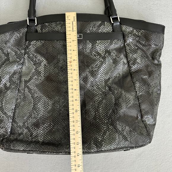 Tumi Snake Print Nylon Travel Tote Leather Trim Black/Gray Large Shoulder Bag - Picture 11 of 15